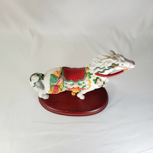Vintage 1993 Lenox Christmas Carousel Horse Figurine Teddy Bear Wood Base 24k - Picture 12 of 13